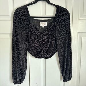 Audrey Parks Velvet Burnout Ruched Blouse Womens S Black Animal Print Whimsigoth